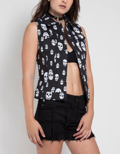 Toxic Skull Jean Jacket Vest