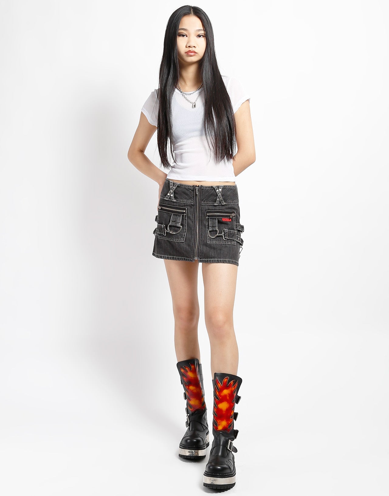MEGA RING SKIRT BLACK DENIM