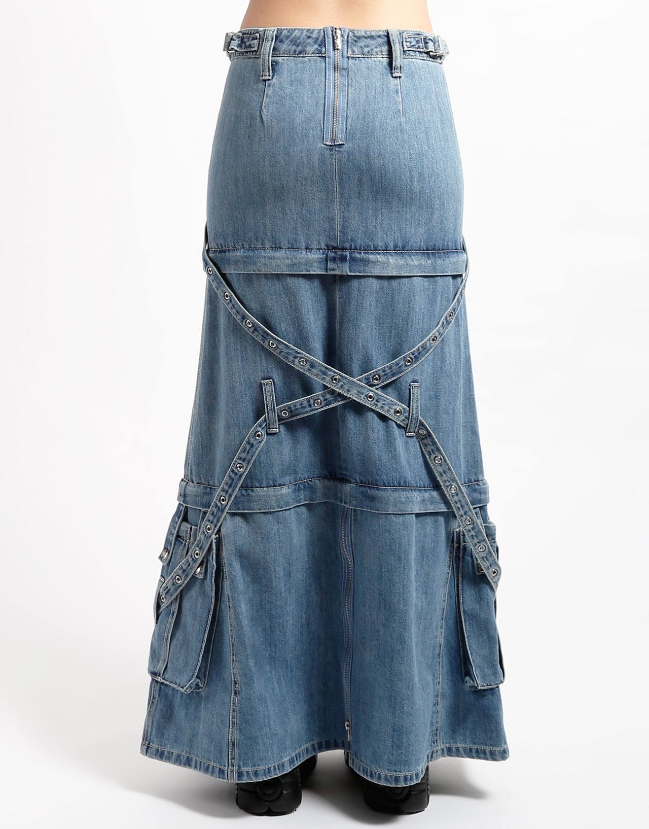 TRIPLE ZIP OFF SKIRT LIGHT DENIM