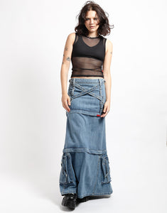 TRIPLE ZIP OFF SKIRT LIGHT DENIM